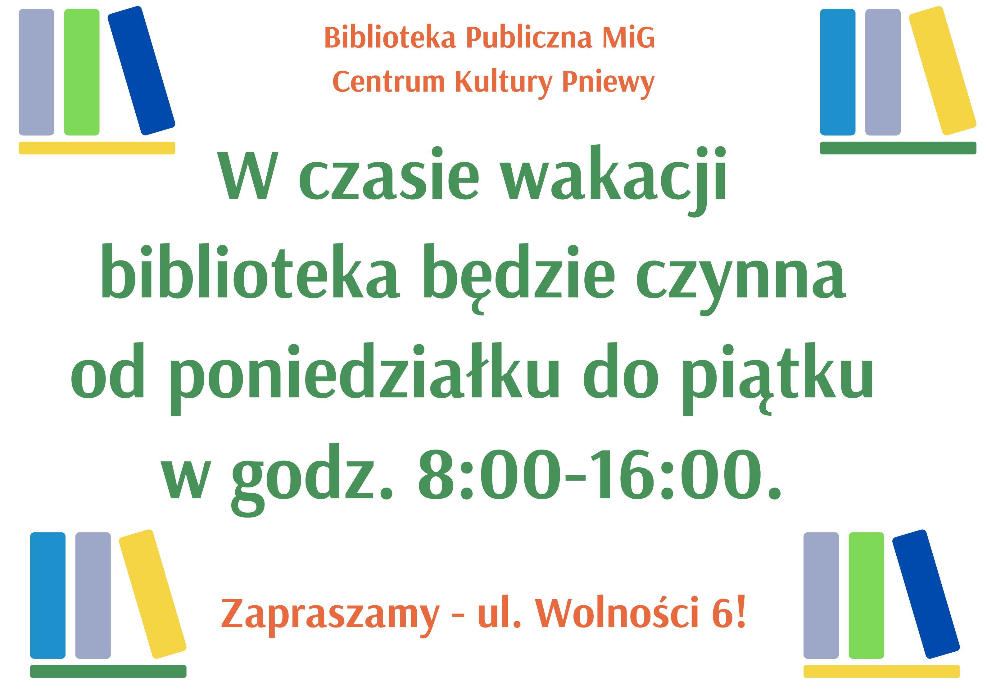Godziny otwarcia biblioteki w&nbsp;wakacje